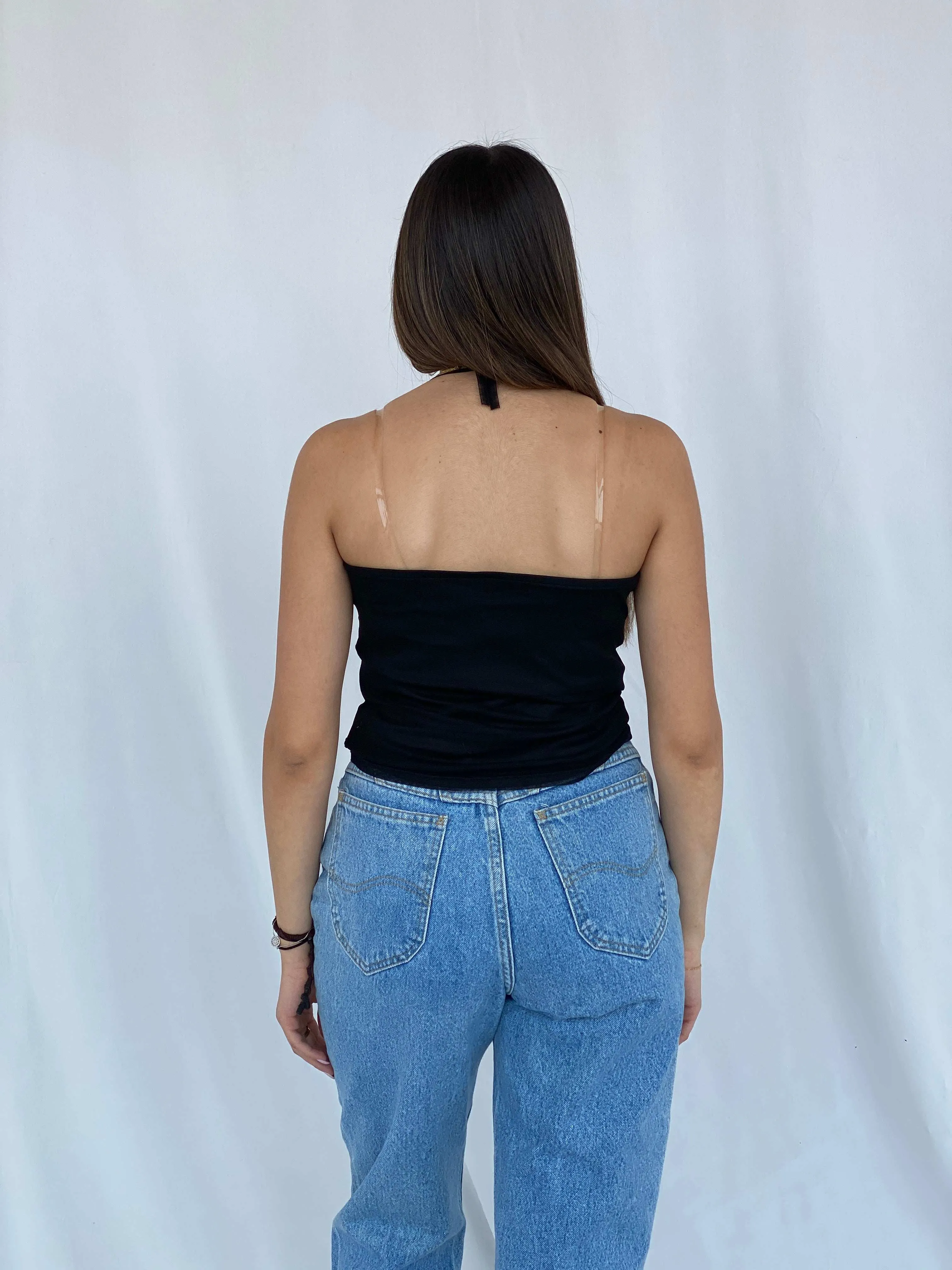 90s/00s Ysatis Beaded Black Halter Top - Size S