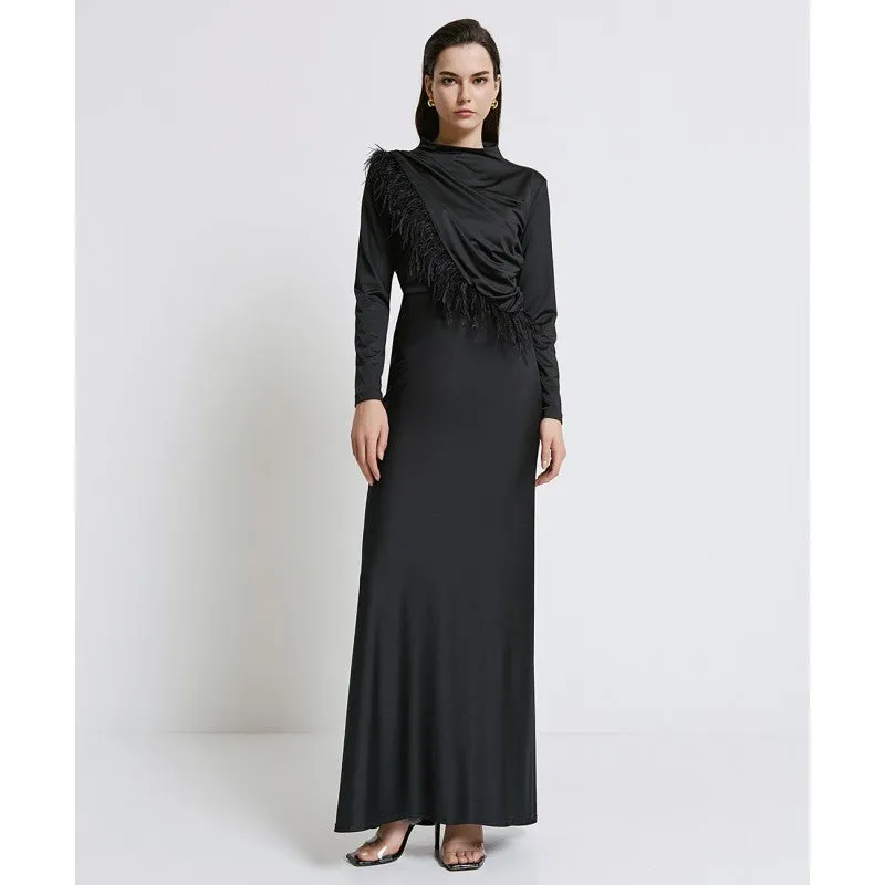 Acscess Fashion Black Feather Detail Top