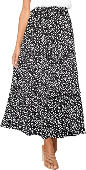 Afibi Womens High Waist A Line Ruffle Swing Long Maxi Skirt with Pockets