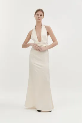 AGNES SILK HALTER GOWN - CREAM
