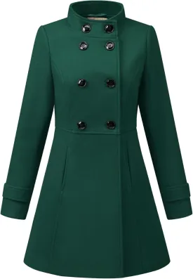 Allegra K Women's Stand Collar Double Breasted Slant Pockets Trendy Outwear Winter Coat