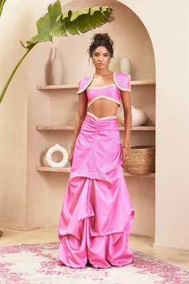 Angela Pink Balloon Skirt With Pink Bustier And Shoulder Caps