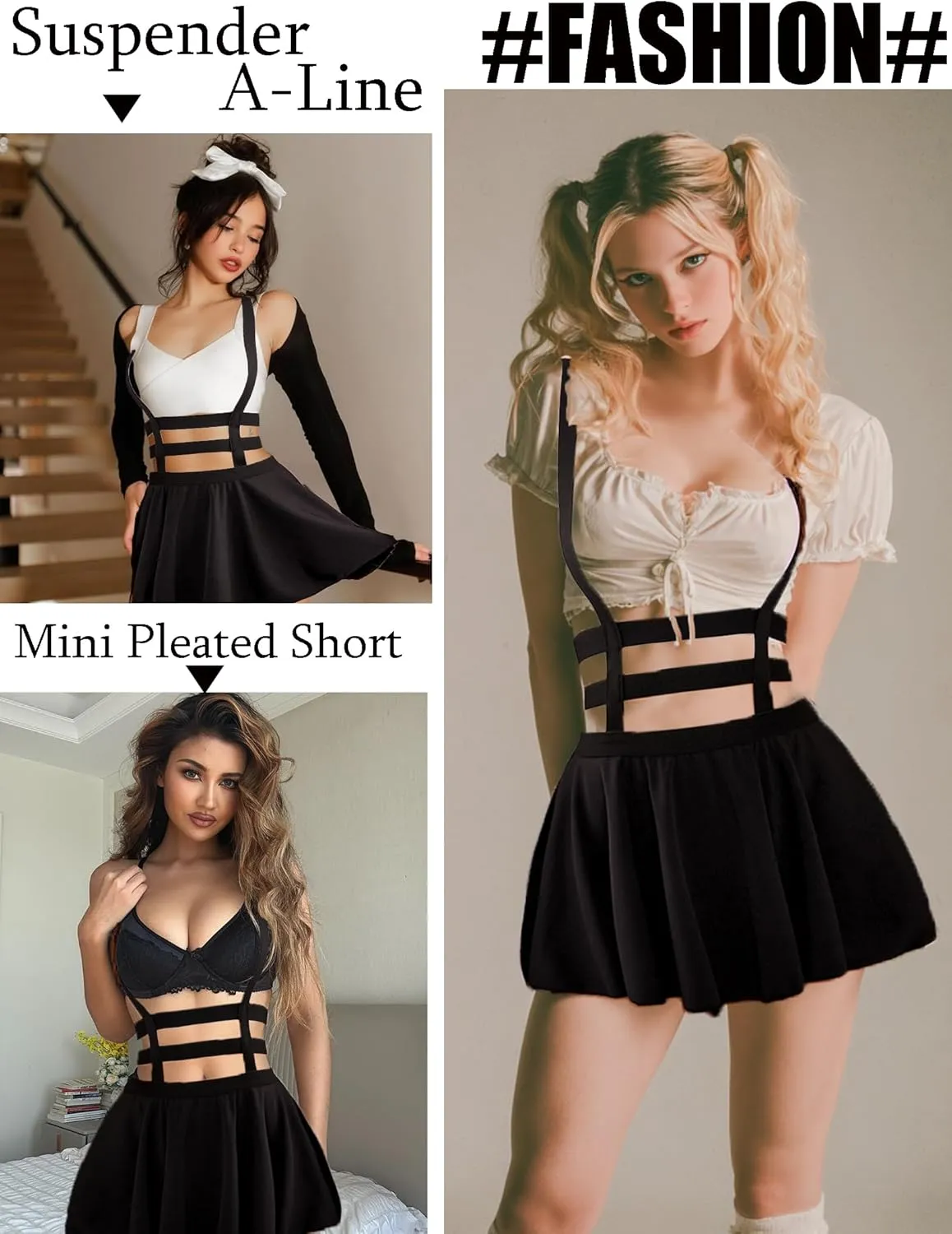 Avidlove Women Sexy Skirts Suspender Skirt - A-Line Mini Pleated Short Braces Skirt