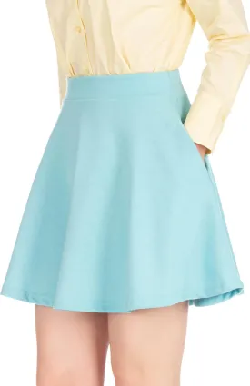 Basic Solid Stretchy Cotton High Waist A-line Flared Casual Skater Mini Skirt
