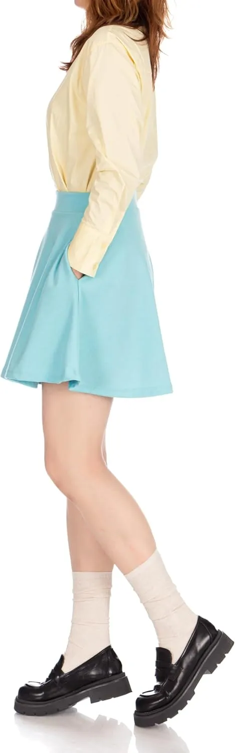 Basic Solid Stretchy Cotton High Waist A-line Flared Casual Skater Mini Skirt