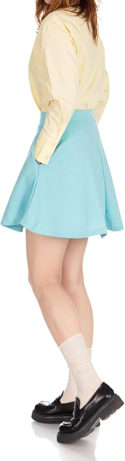 Basic Solid Stretchy Cotton High Waist A-line Flared Casual Skater Mini Skirt