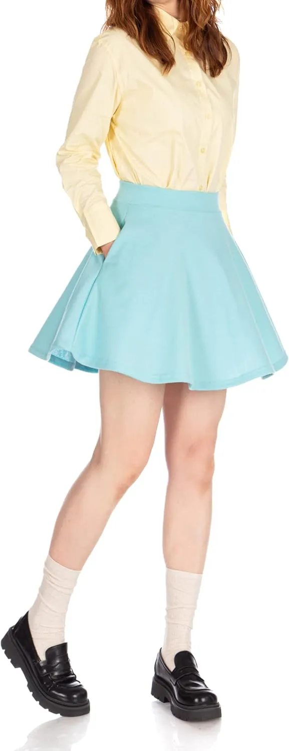 Basic Solid Stretchy Cotton High Waist A-line Flared Casual Skater Mini Skirt