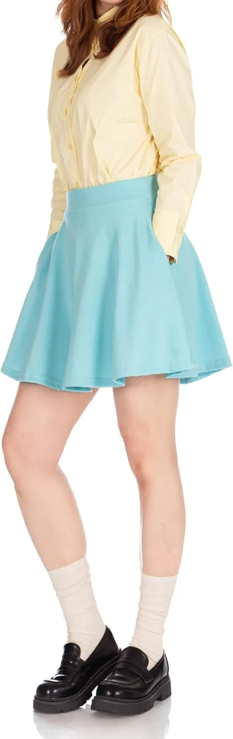 Basic Solid Stretchy Cotton High Waist A-line Flared Casual Skater Mini Skirt
