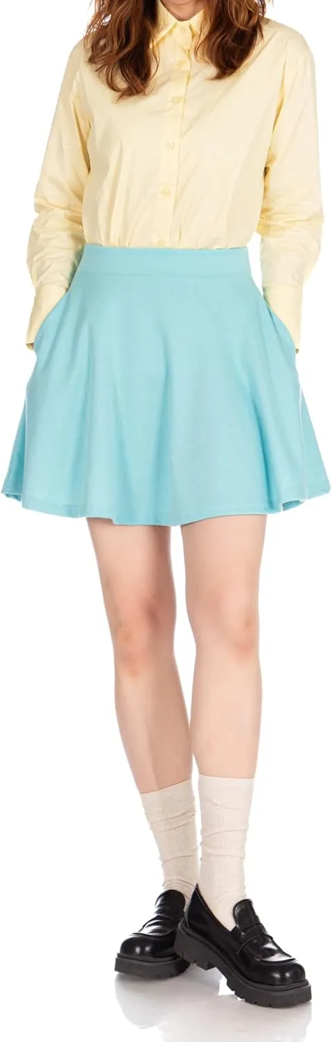 Basic Solid Stretchy Cotton High Waist A-line Flared Casual Skater Mini Skirt