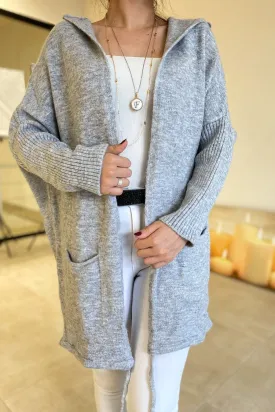 Bat Sleeve Double Pockets Hooded Loose Oversized Long Knitwear Cardigan, Autumn Wardrobe, Trendy Outerwear, Boho Knitwear,Casual Comfort 1