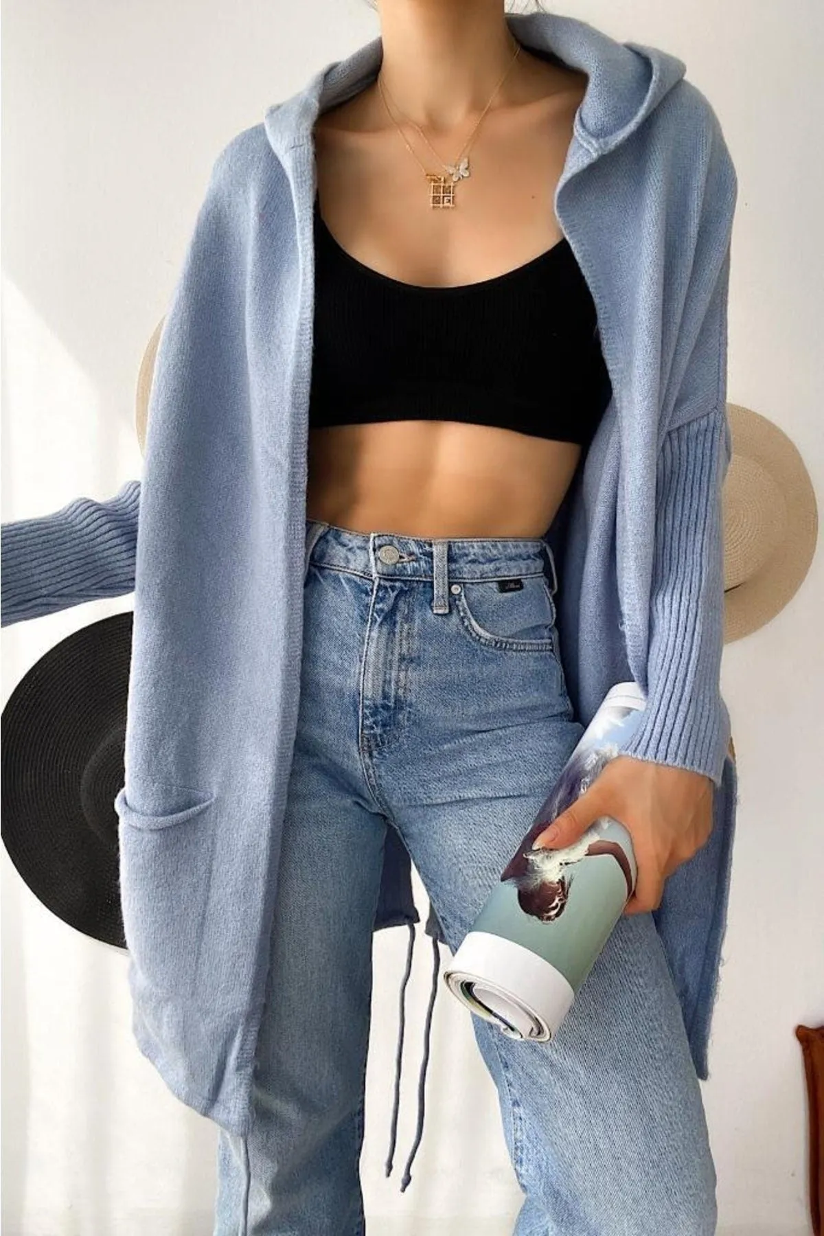 Bat Sleeve Double Pockets Hooded Loose Oversized Long Knitwear Cardigan, Autumn Wardrobe, Trendy Outerwear, Boho Knitwear,Casual Comfort 1
