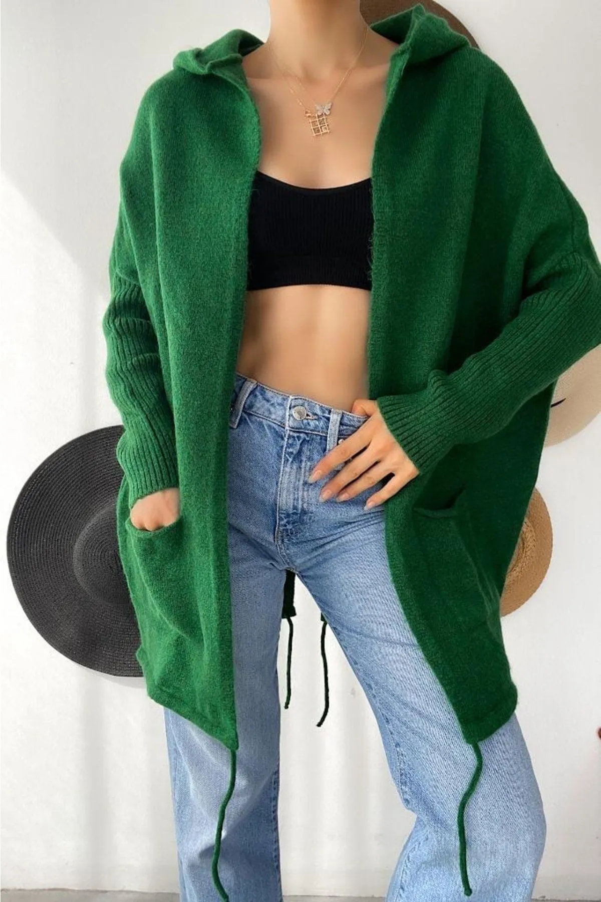 Bat Sleeve Double Pockets Hooded Loose Oversized Long Knitwear Cardigan, Autumn Wardrobe, Trendy Outerwear, Boho Knitwear,Casual Comfort 1