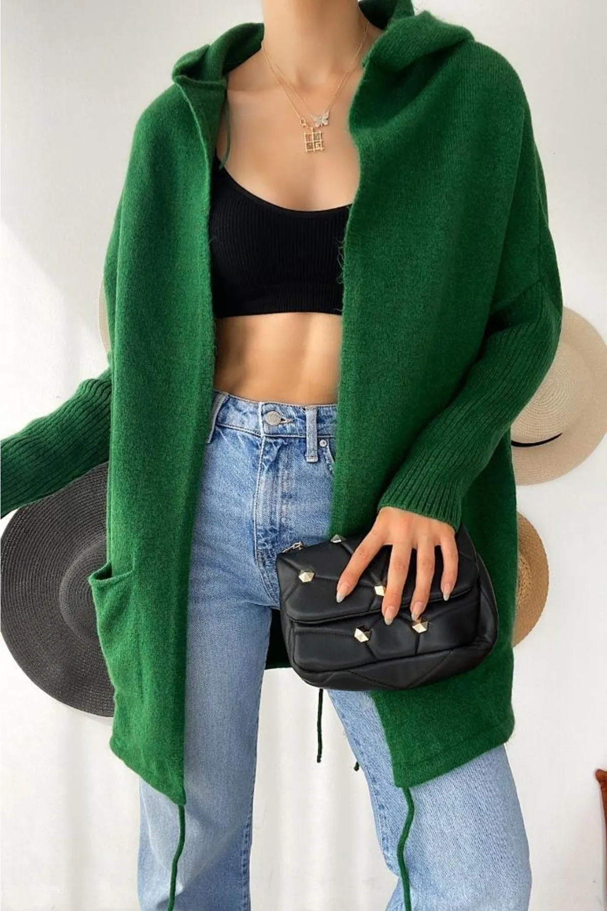 Bat Sleeve Double Pockets Hooded Loose Oversized Long Knitwear Cardigan, Autumn Wardrobe, Trendy Outerwear, Boho Knitwear,Casual Comfort 1