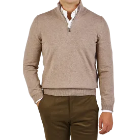 Beige Melange Cashmere 1/4 Zip Sweater
