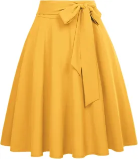 Belle Poque Women's High Waist A-Line Pockets Skirt Skater Flared Midi Skirt Vinage Skirt