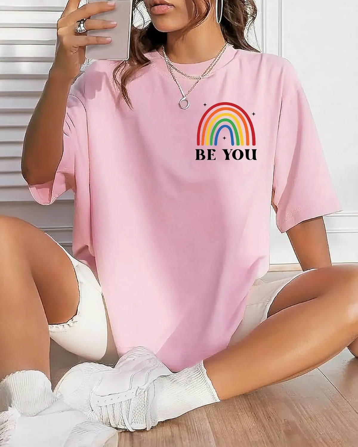 BOMYTAO Be You The Future is Inclusive Print Shirt for Women Oversized Pride Rainbow T-Shirt LGBTQ Social Justice Tee Top