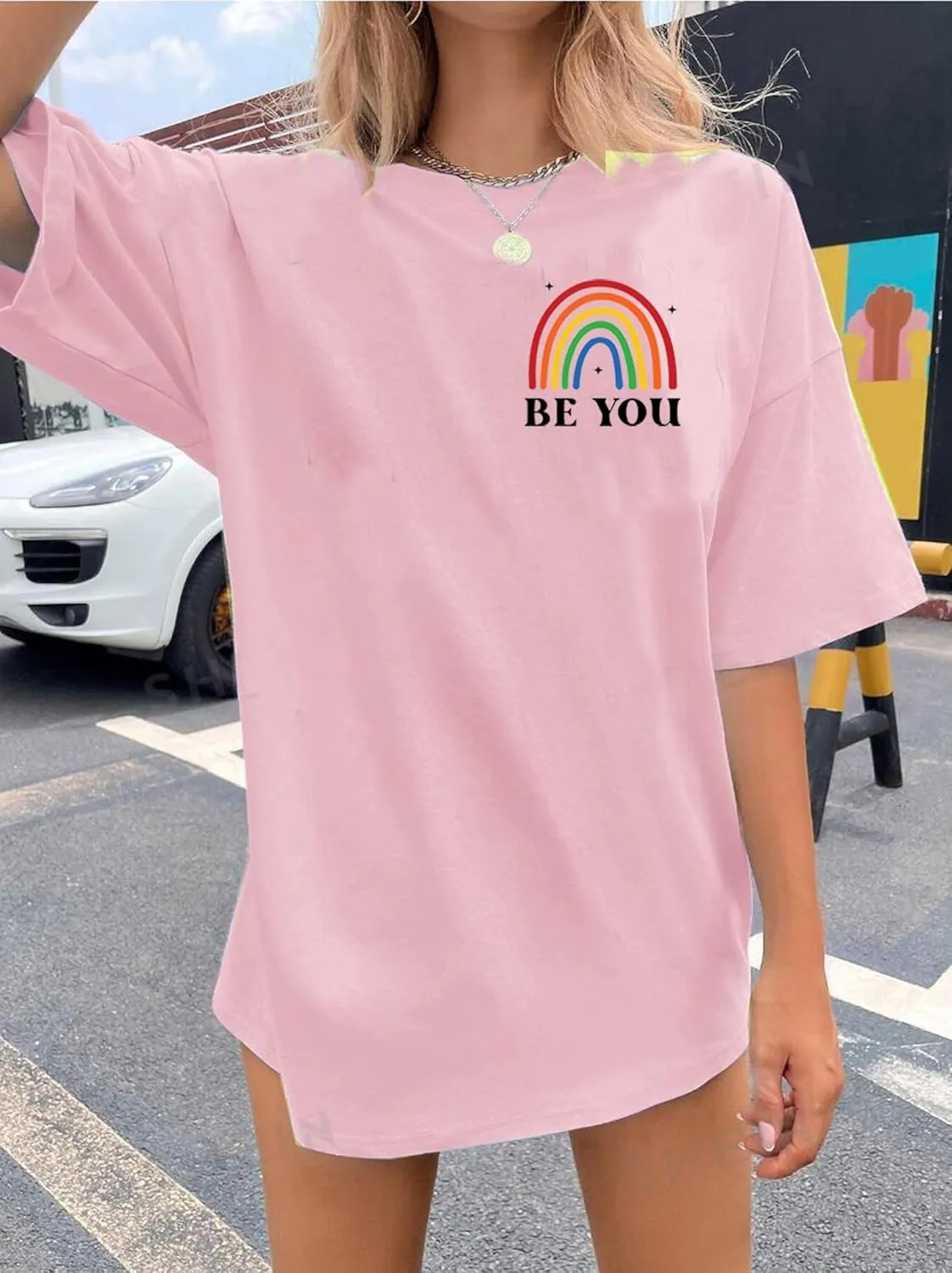 BOMYTAO Be You The Future is Inclusive Print Shirt for Women Oversized Pride Rainbow T-Shirt LGBTQ Social Justice Tee Top