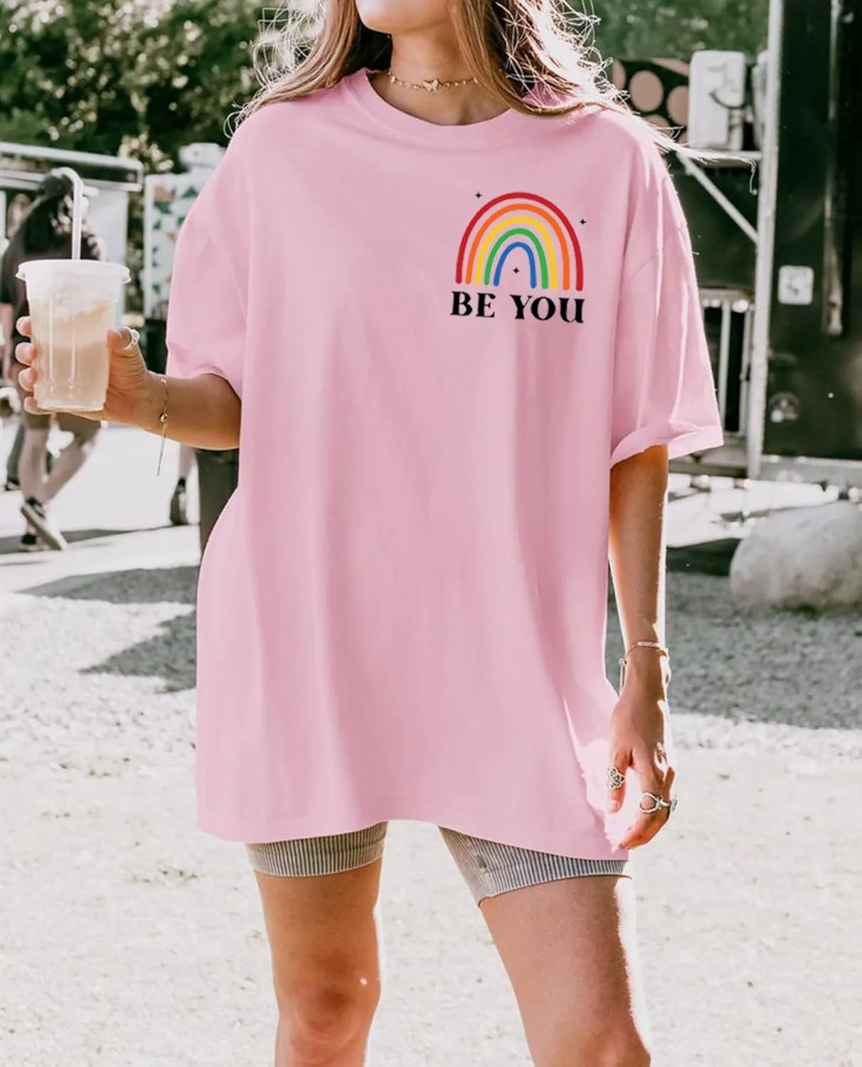 BOMYTAO Be You The Future is Inclusive Print Shirt for Women Oversized Pride Rainbow T-Shirt LGBTQ Social Justice Tee Top