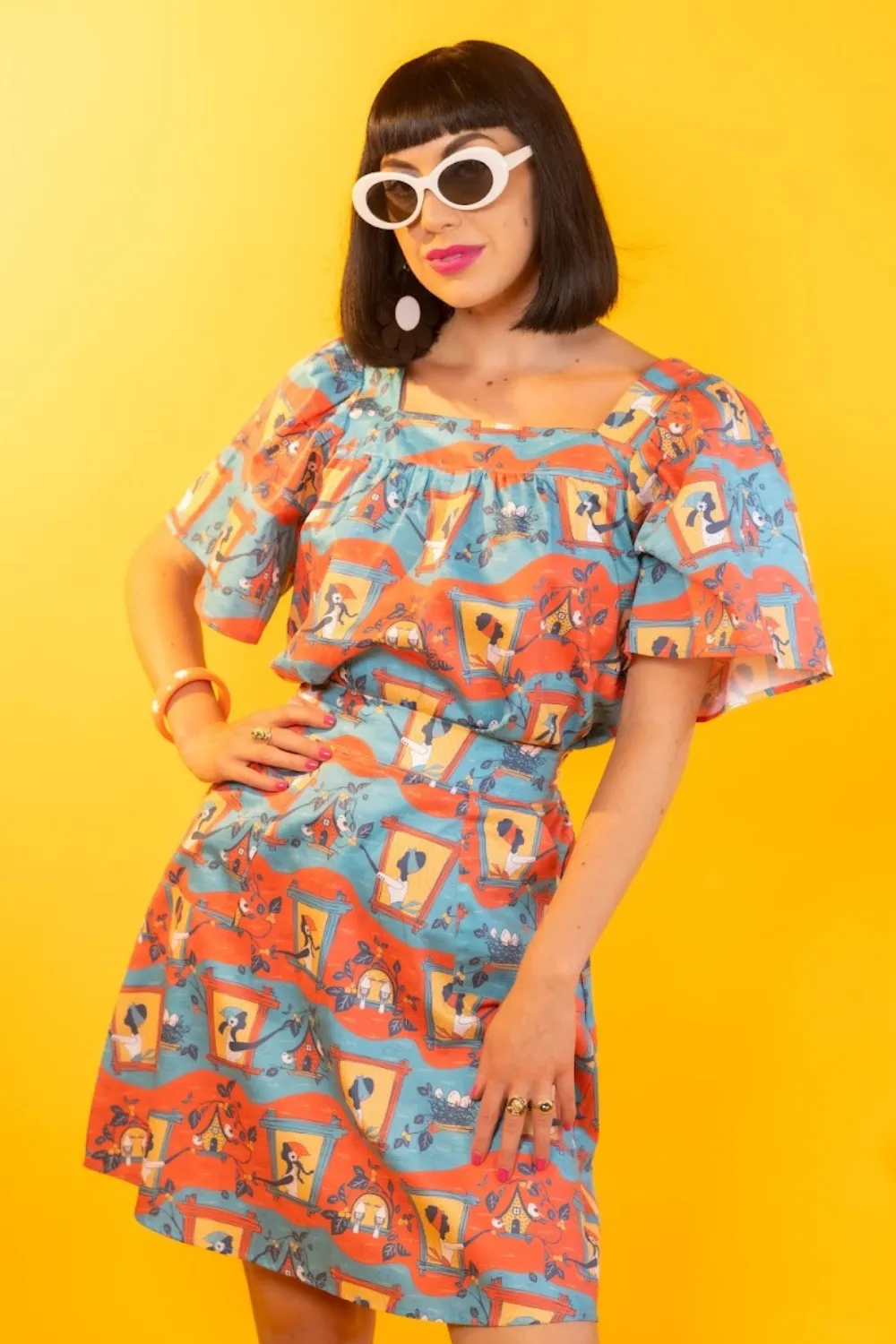 Brownstone Betties A-Line Skirt in Red and Blue