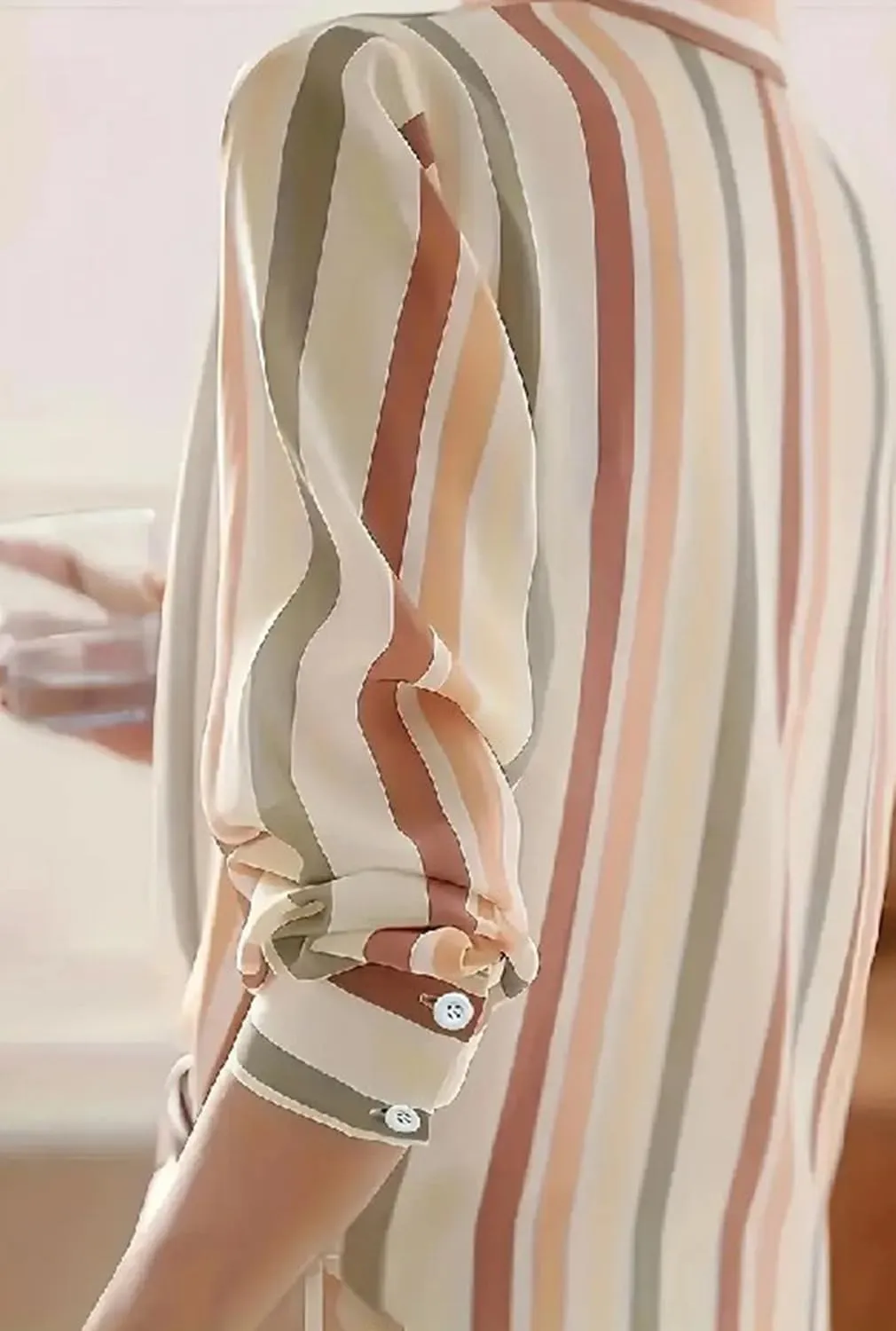 Button Down Shirts for Women Loose Fit Striped Fall Roll up Sleeve Blouse Business Casual Work Tops