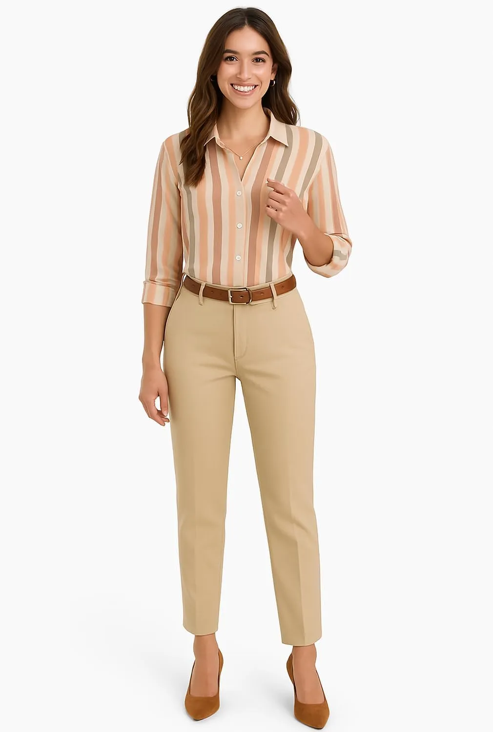 Button Down Shirts for Women Loose Fit Striped Fall Roll up Sleeve Blouse Business Casual Work Tops