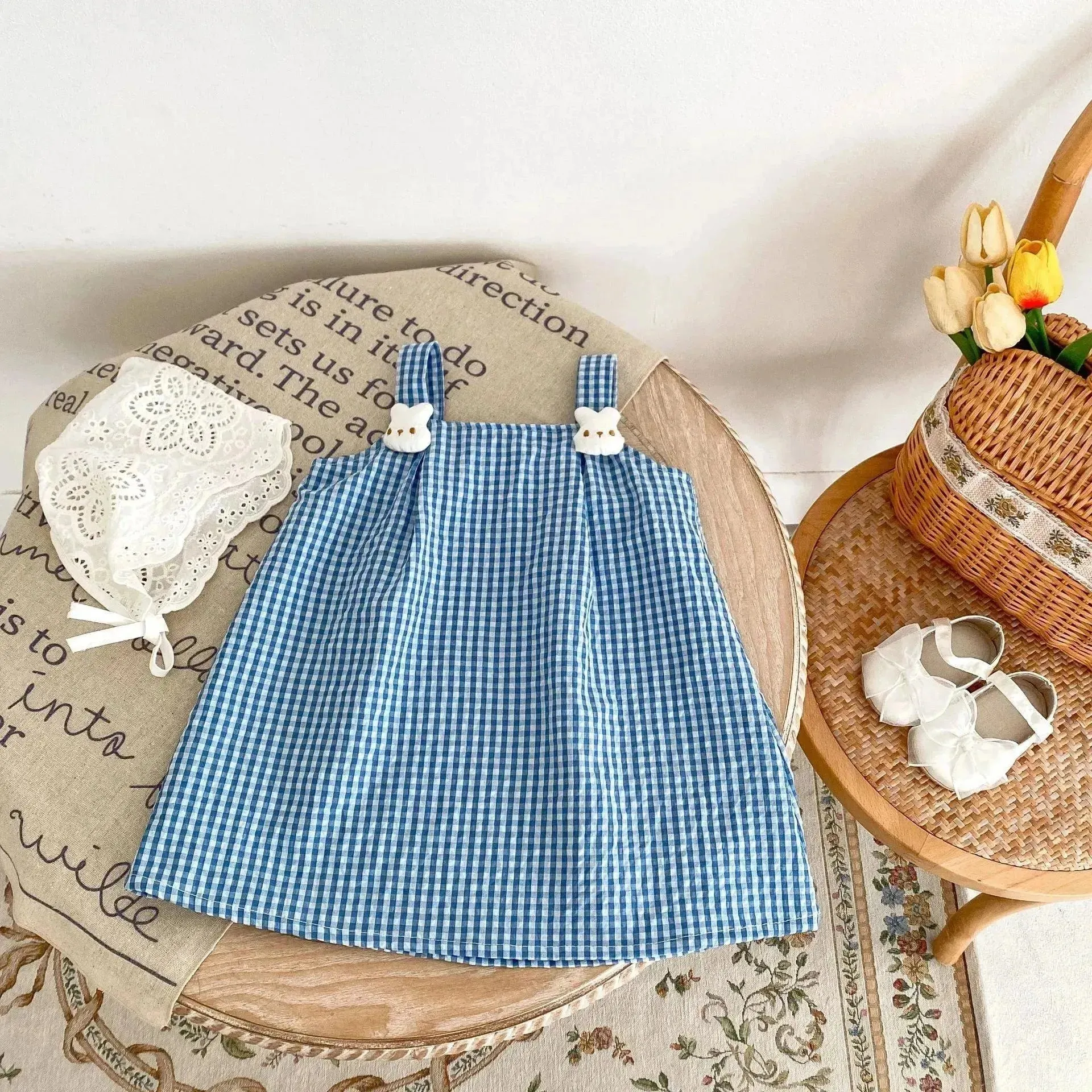 Cartoon Suspender Plaid A- Line Skirt