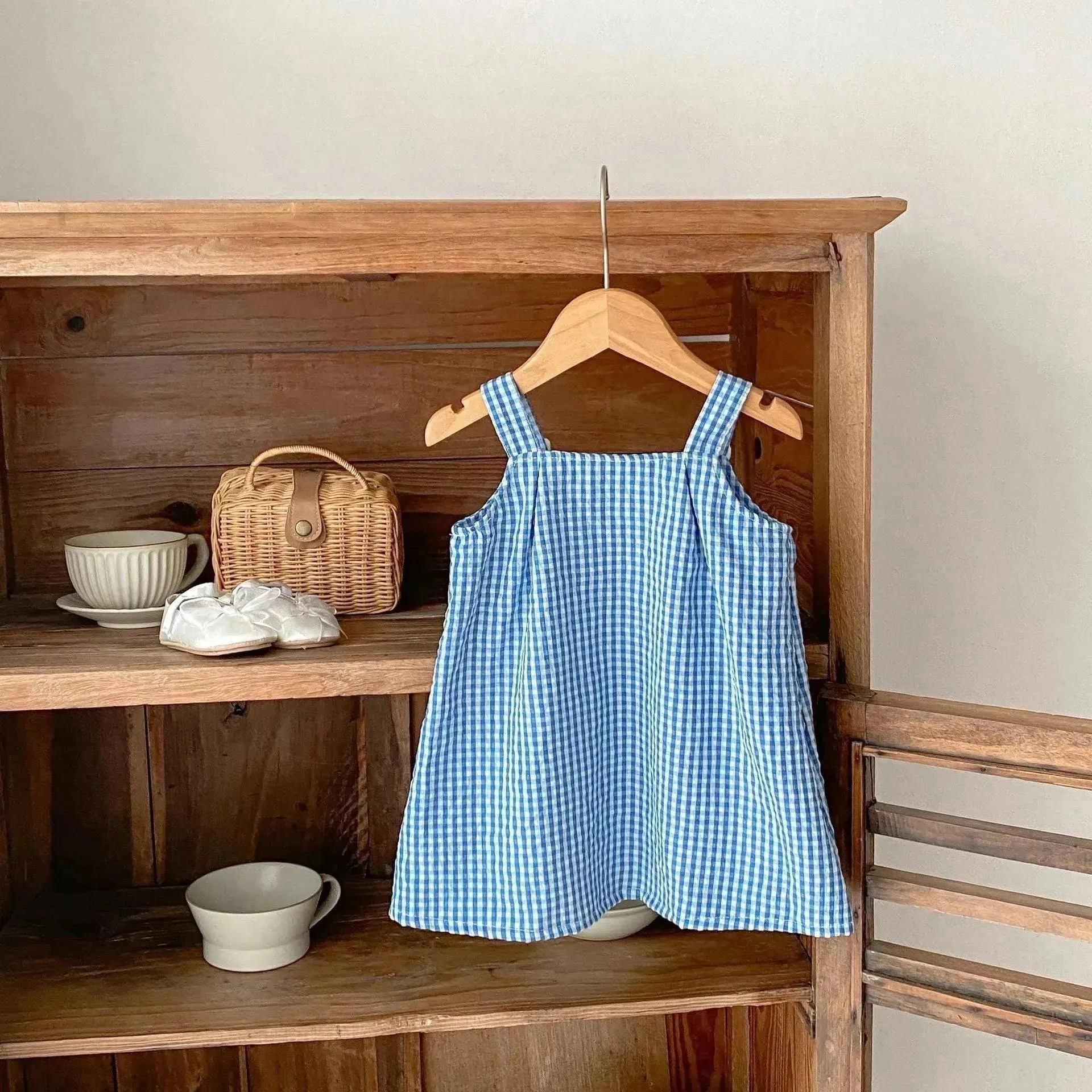 Cartoon Suspender Plaid A- Line Skirt