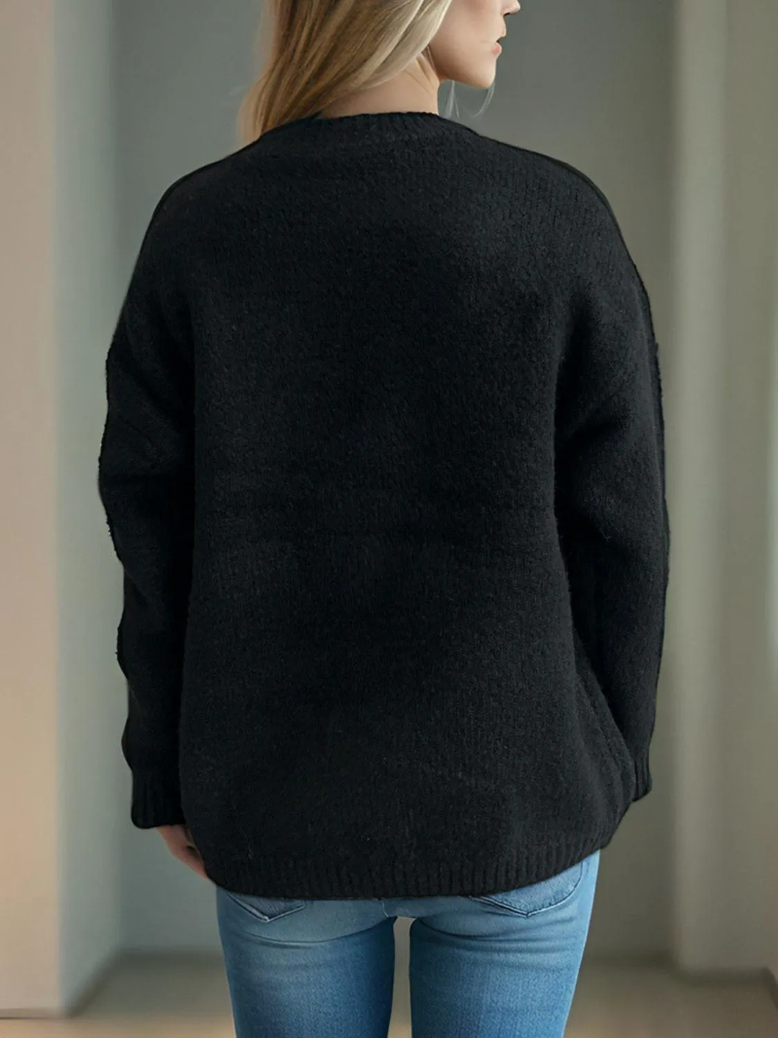 Cherry Sweater Round Neck Long Sleeve Casual Basic Knitwear