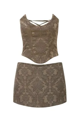 CHOCOLATE BROCADE NIARA CORSET AND SKIRT SET