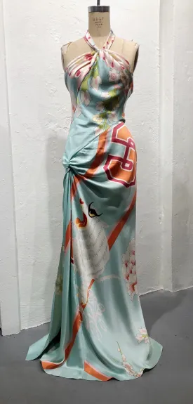 Christian Dior Boutique 2003 Asian print silk gown