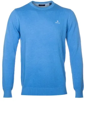 Cotton Piqué Crew Neck Jumper Pacific Blue