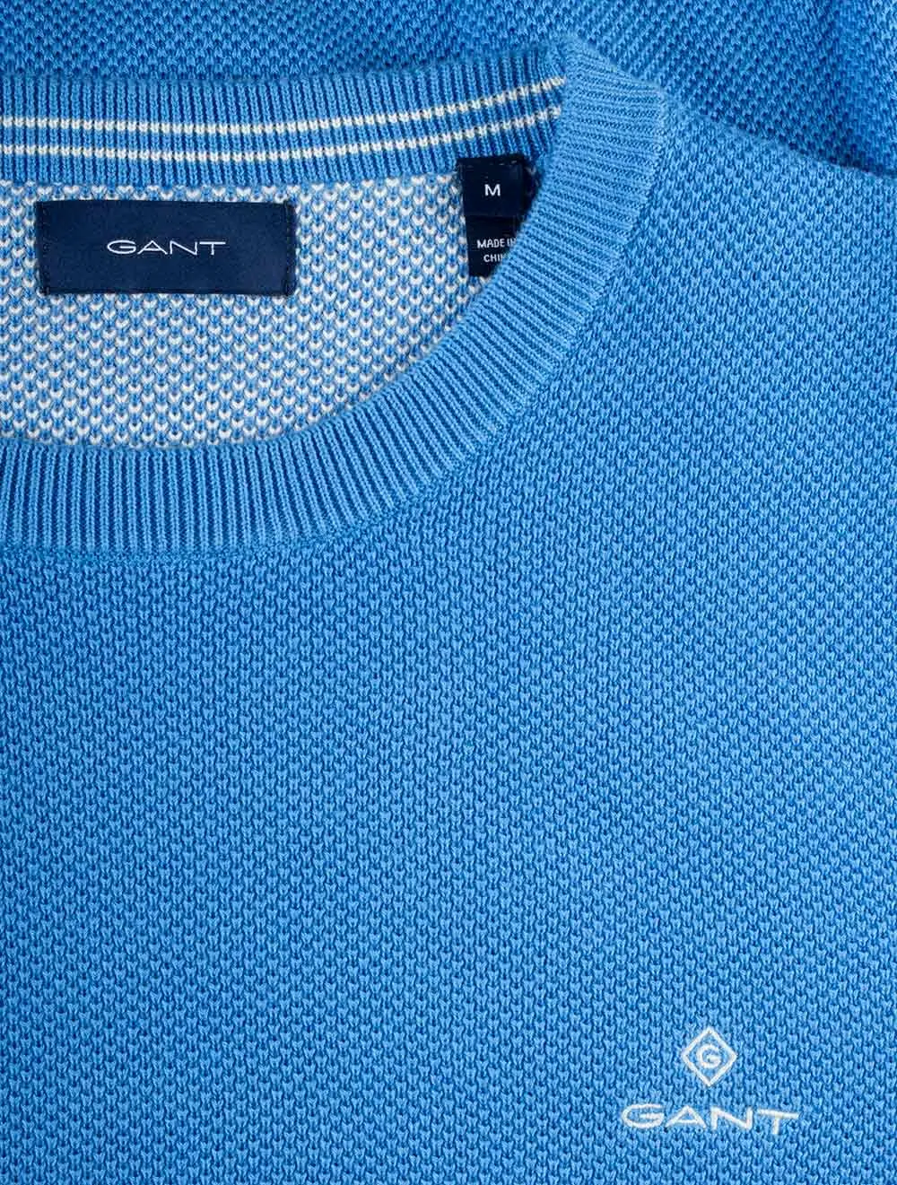 Cotton Piqué Crew Neck Jumper Pacific Blue