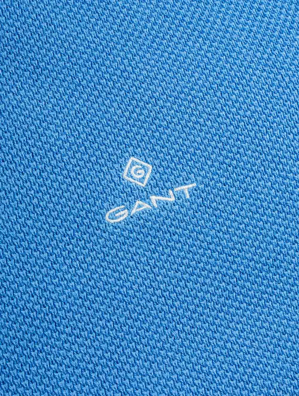 Cotton Piqué Crew Neck Jumper Pacific Blue