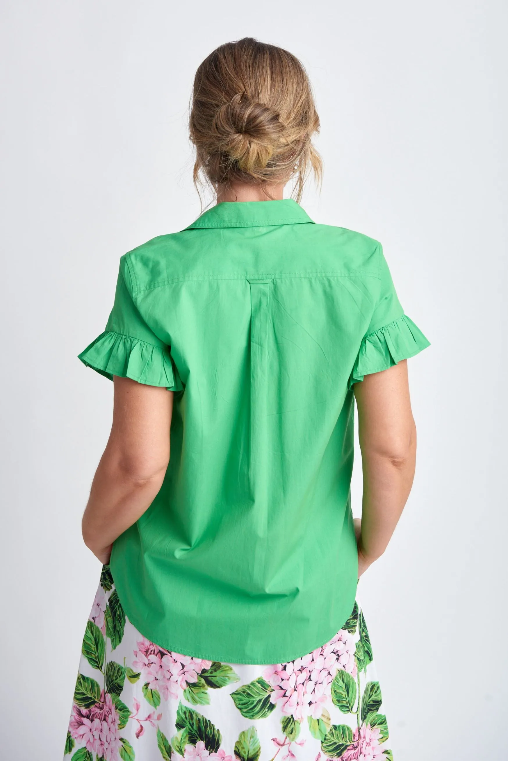 Cotton Ruffle Sleeve Shirt Green