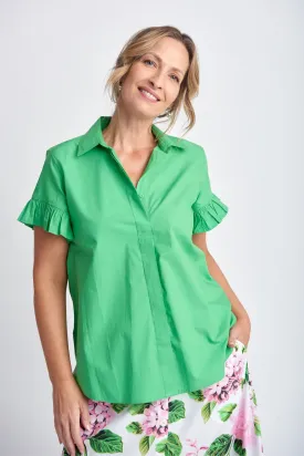 Cotton Ruffle Sleeve Shirt Green