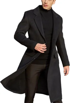 crazynekos Mens Trench Coat Wool Blend Top Pea Coat Winter Long Classic Stylish Business Overcoat Windbreaker Coat