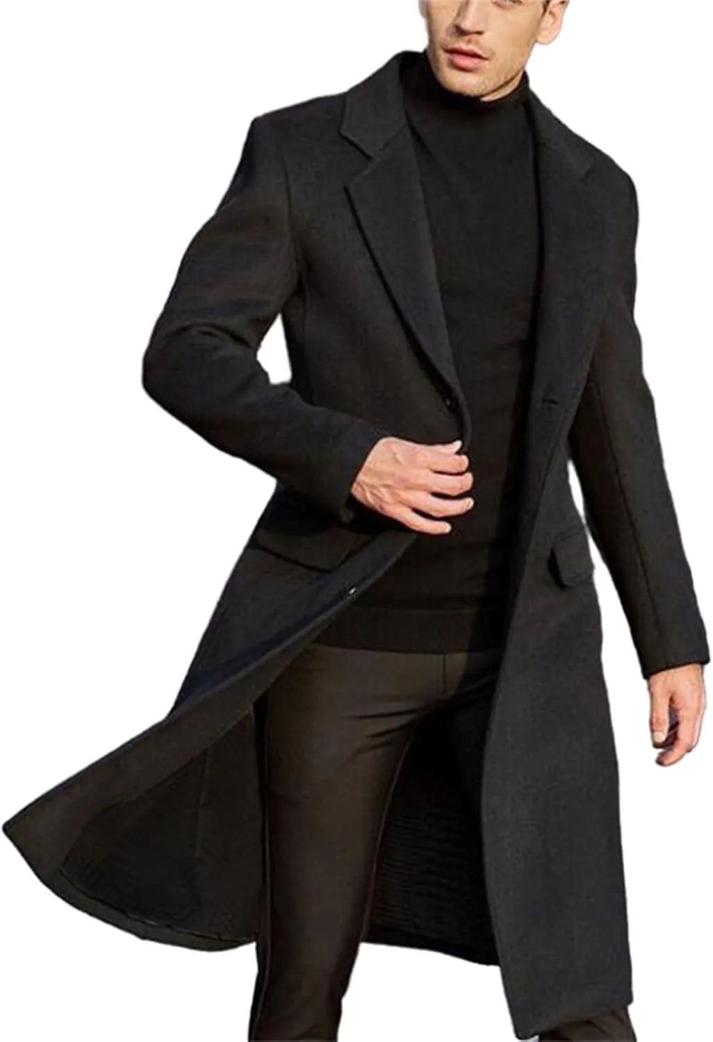 crazynekos Mens Trench Coat Wool Blend Top Pea Coat Winter Long Classic Stylish Business Overcoat Windbreaker Coat