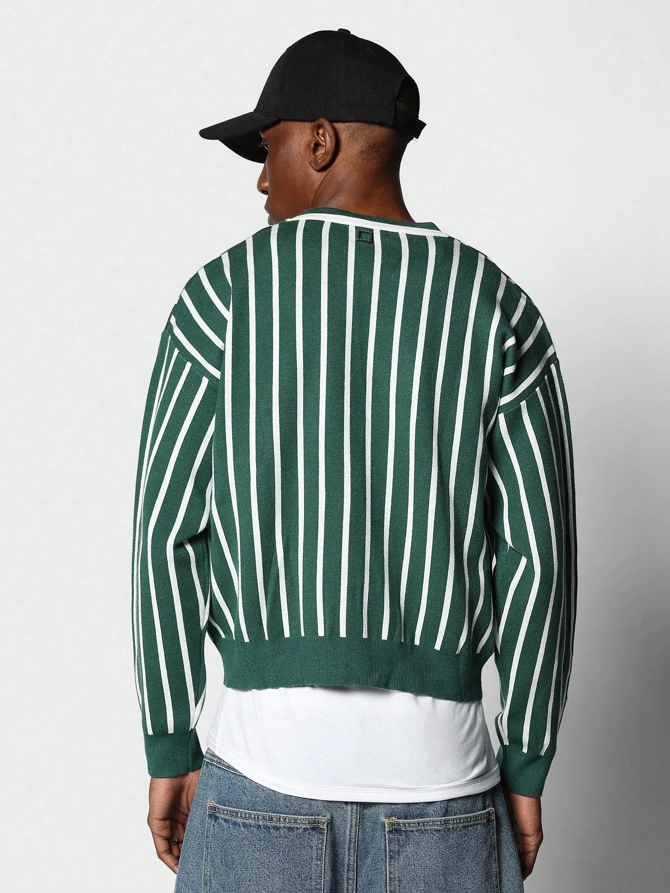 Cropped Knit Stripe Cardigan With Embroidery