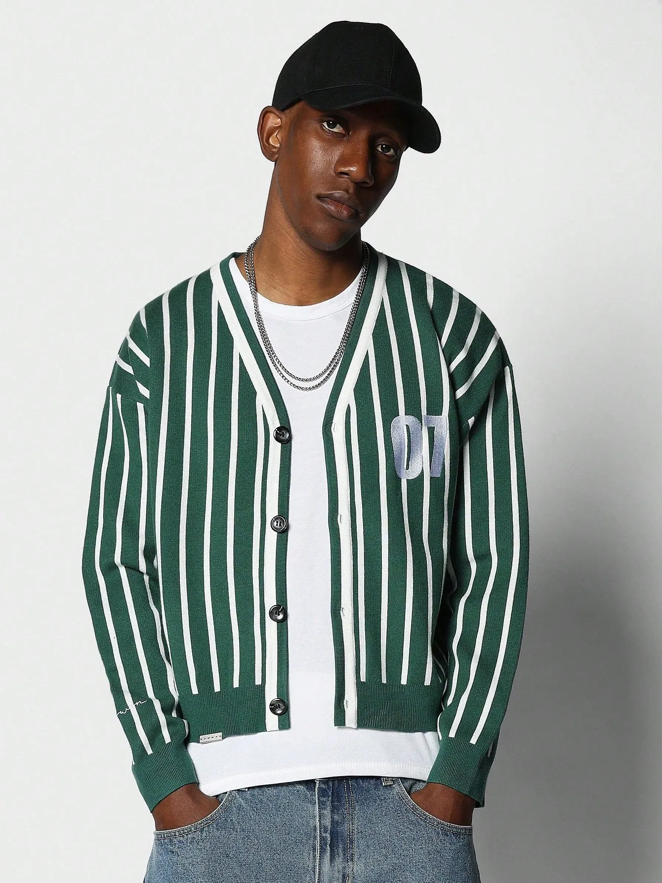 Cropped Knit Stripe Cardigan With Embroidery