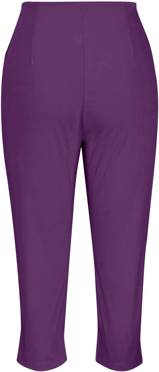 Cropped Pants for Women High Waisted Pull On Dress Capri Pants Slim Straight Leg Stretchy Waist Capris Trousers Pants