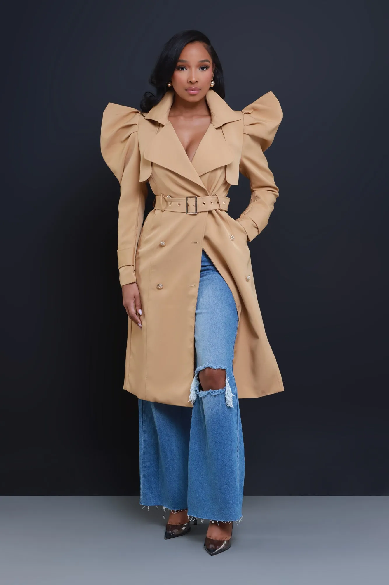 Cry Me A River Dramatic Longline Trenchcoat - Khaki