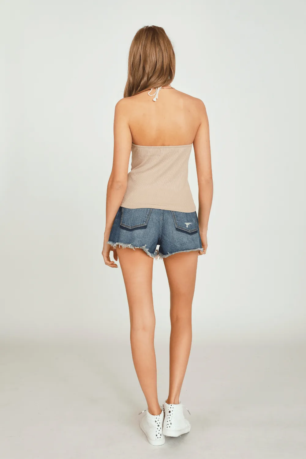 Cuban Sand Crochet Detail Halter Top