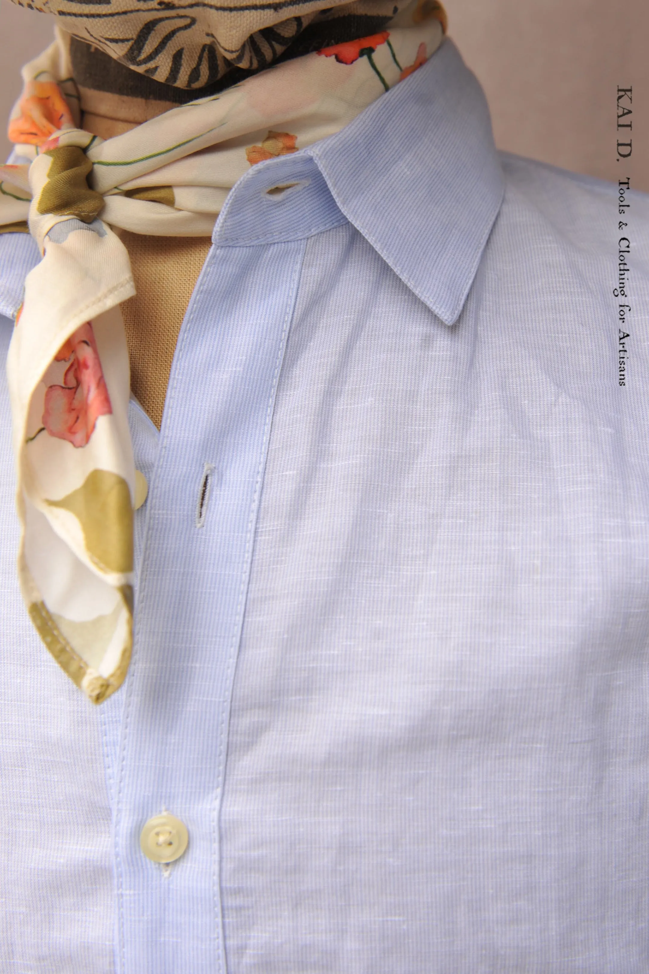 Delancey Shirt - End on End stripe linen - Pale Blue - S, M, L, XL