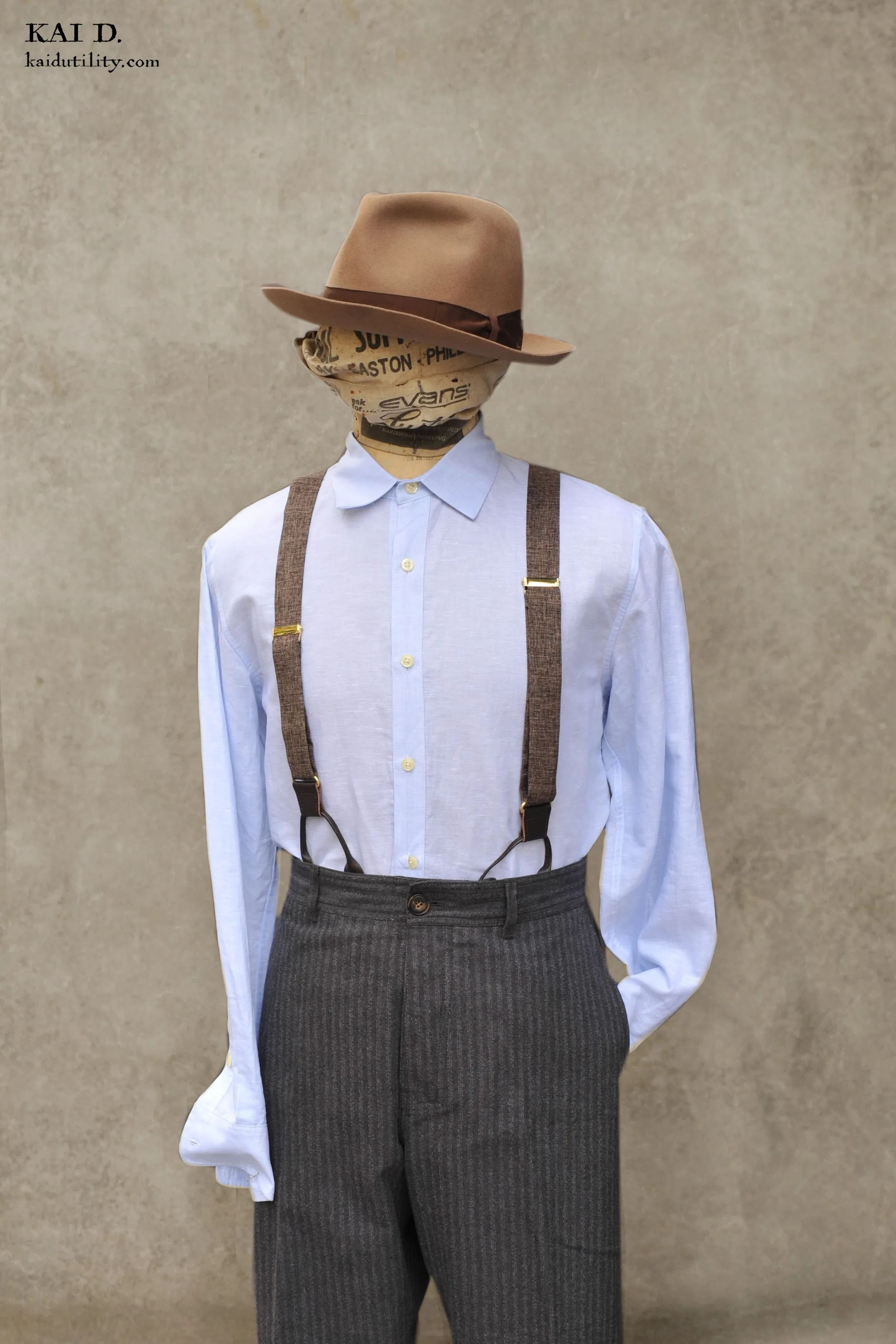 Delancey Shirt - End on End stripe linen - Pale Blue - S, M, L, XL