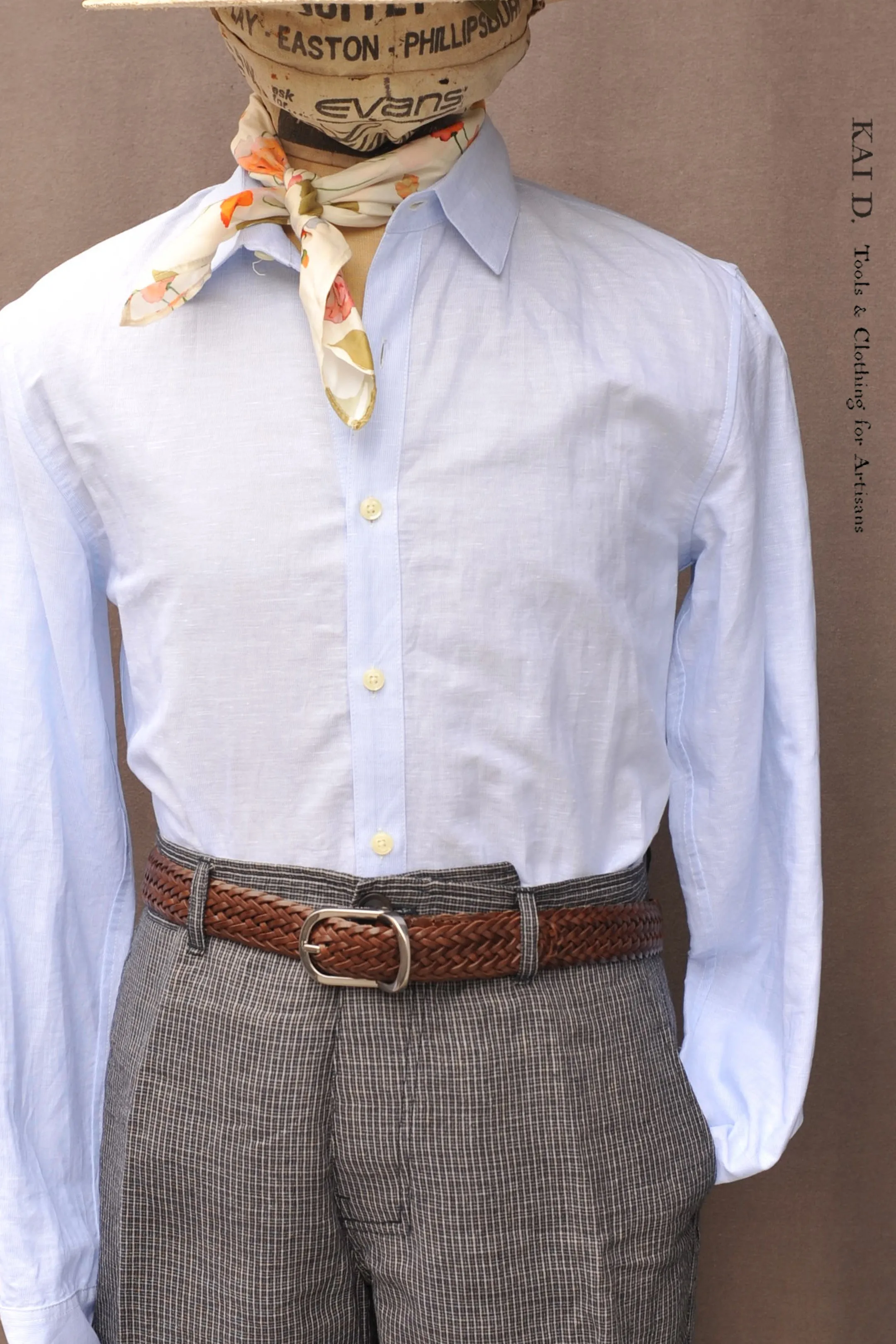 Delancey Shirt - End on End stripe linen - Pale Blue - S, M, L, XL