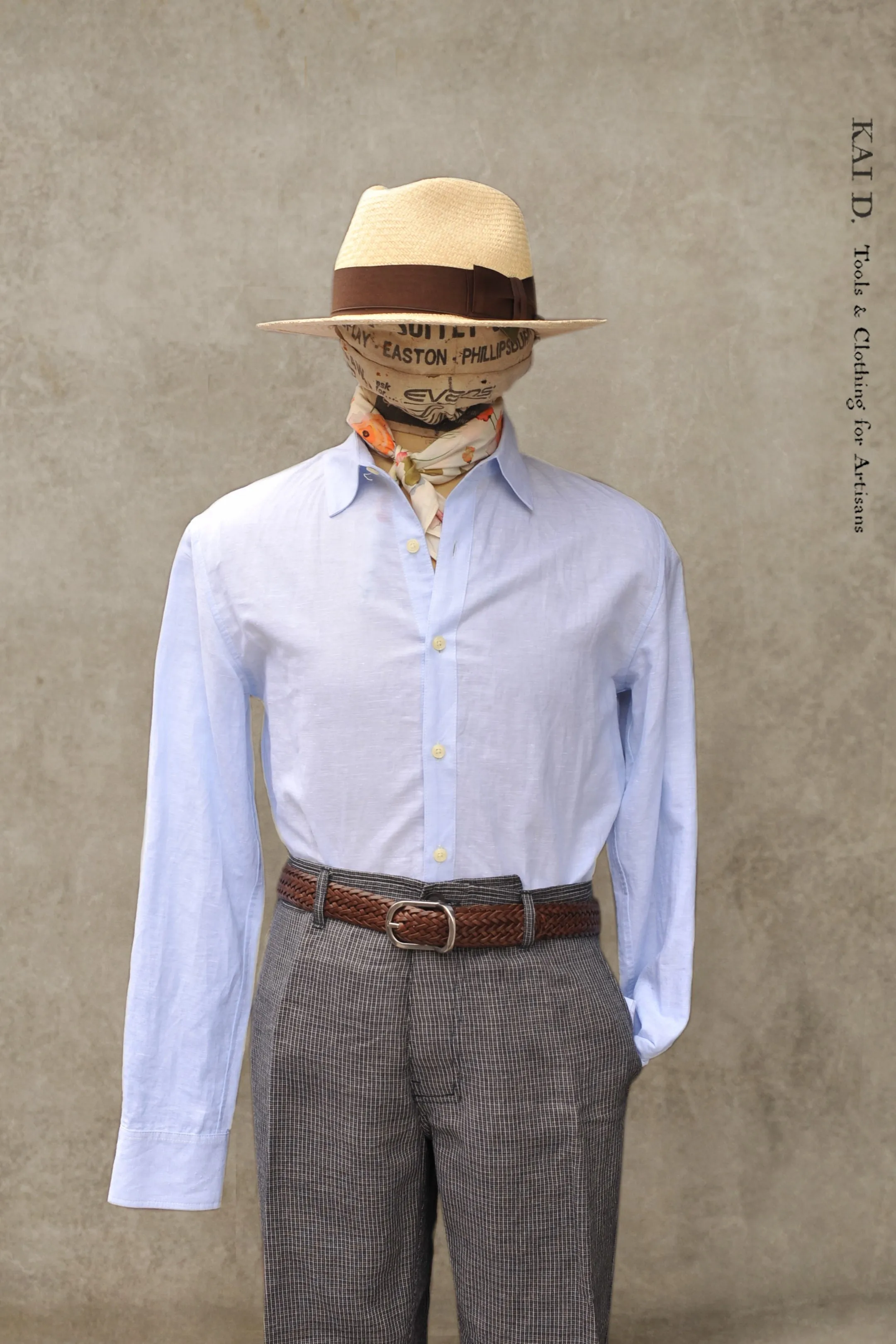 Delancey Shirt - End on End stripe linen - Pale Blue - S, M, L, XL