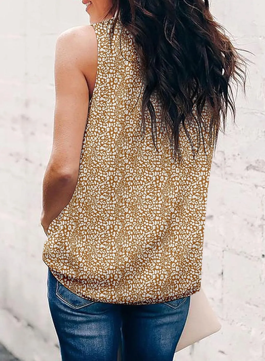 Dokotoo Womens Casual Sleeveless Shirts Halter Neck Leopard Print Tank Top and Blouses