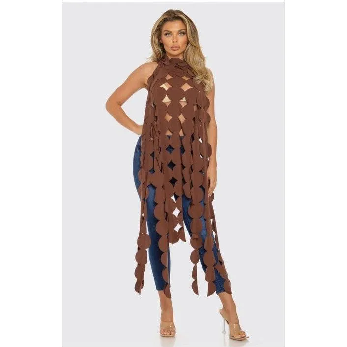Dot Fringe Halter Neck Top