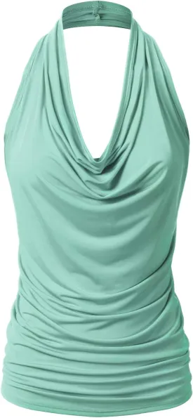 EIMIN Women's Casual Halter Neck Draped Front Sexy Open Back Tank Top (S-3XL)