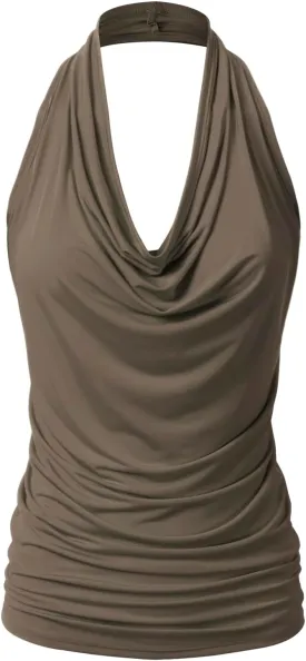 EIMIN Women's Casual Halter Neck Draped Front Sexy Open Back Tank Top (S-3XL)